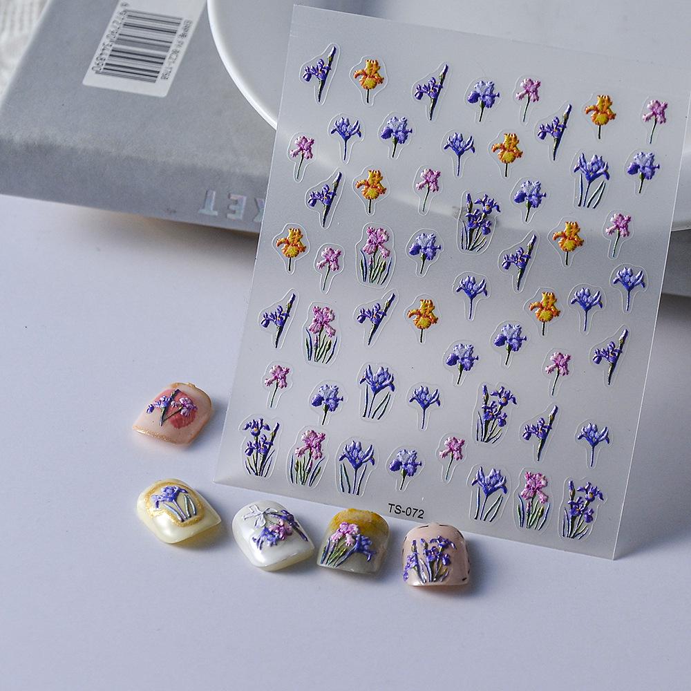 3D Embossed Valentine's Day Nail Stickers - Blue Wheat Ear Flower Design