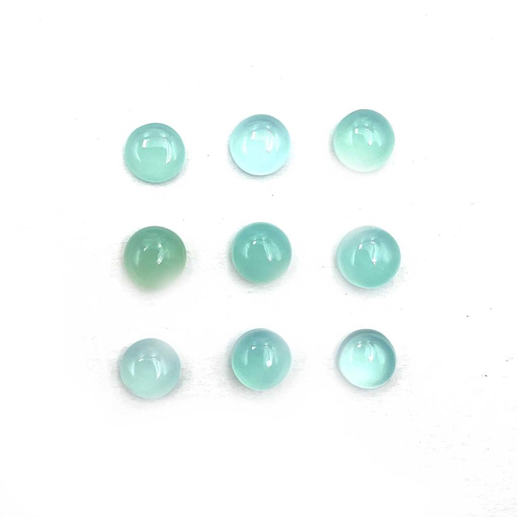 Natural Aqua Chalcedony Round Cabochon Loose Gemstone Lot 74 Pcs 7 MM 100 CT For Jewelry Making