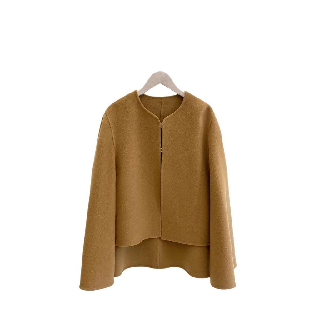 Small Shawl Cloak Jacket Double-sided Wool Coat Short Design Autumn and Winter Women's Black Camel