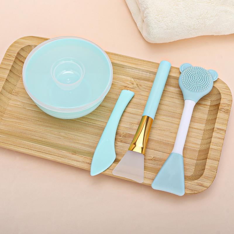 4pcs DIY Face Mask Mixing Bowl Set Soft Silicone Facial Tool Kit With Bowl Stick Spatula Face Brushes
