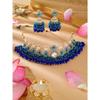 Blue Green Stones Cluster Beads Diamonds Choker Necklace & Earring Set For Women