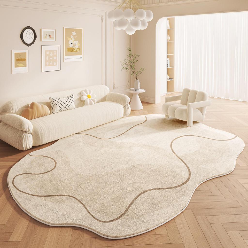 Faux Cashmere Irregular Rug: Stain-Resistant, Easy-Clean, Cream Style for Living Room, Bedroom, or Wardrobe