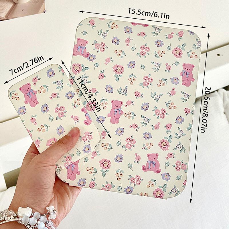 Folding Makeup Mirror High-Quality Portable Desktop Makeup Mirror Single-Side Creative Women Floral Bear Standing Makeup Mirror