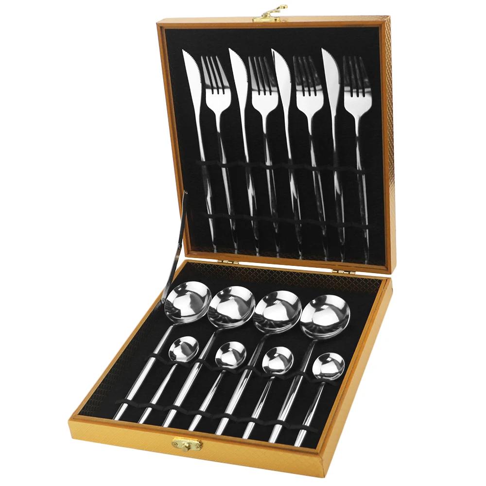 16pcHigh Grade Luxury Rainbow Dinnerware Set Fork Knife Spoon Black Cutlery Set Stainless Steel Flatware Set With Gift Box Hotel