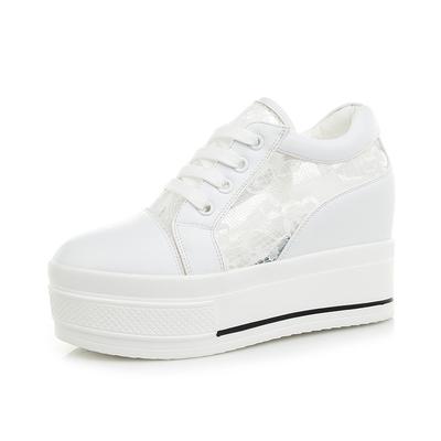 New Fashion High Increasing Casual Wedges Shoes Women Air Mesh Black White Flat Platform Lace Up Breathable Shoes Rty6