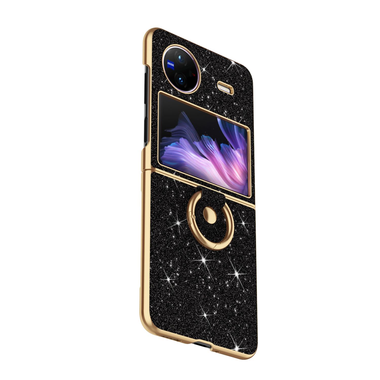 

For Vivo X Flip Case Slim Glittering PU Leather Foldable Folio Ring Stand Phone Cover Case Vivo X Flip PC чёрный