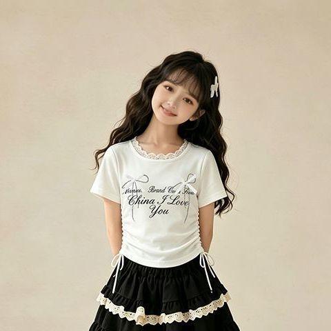 Girls Summer Block Short Sleeve T Shirt Dress Set with Bow for Kids