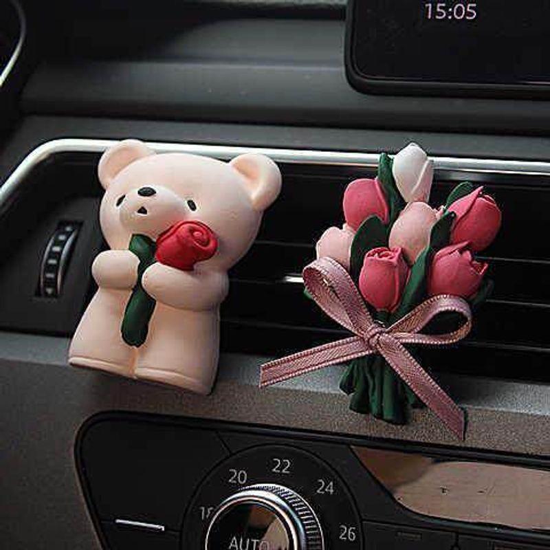 Tulip Cute Bear Car Aromatherapy Air Conditioner Air Outlet Decoration Car Perfume Fragrant Stone Cartoon Super Cute Couple