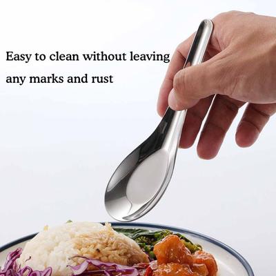12pcs Steel Spoon Tableware Soup Rice Tableware Spoon Flat Deepened Polished Chinese Y9T0