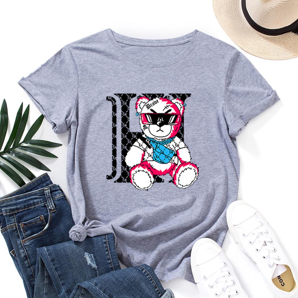 

Мультяшная хлопковая футболка с медведем, с коротким рукавом, круглым вырезом, женская, с 2D-принтом S