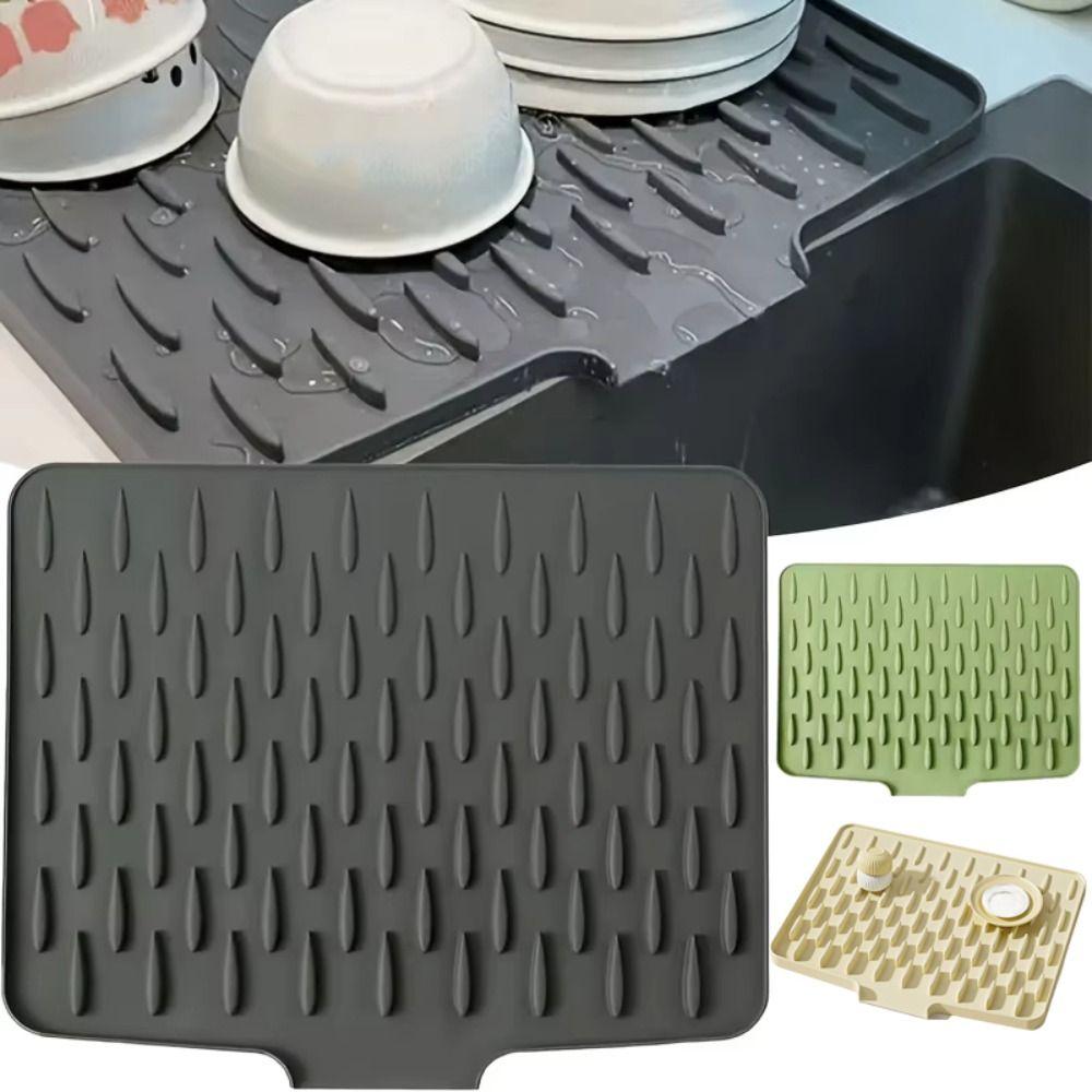 Non-Slip Silicone Sink Mat Tilted Design Water Drip Catcher Dish Drying Tray Coffee Station