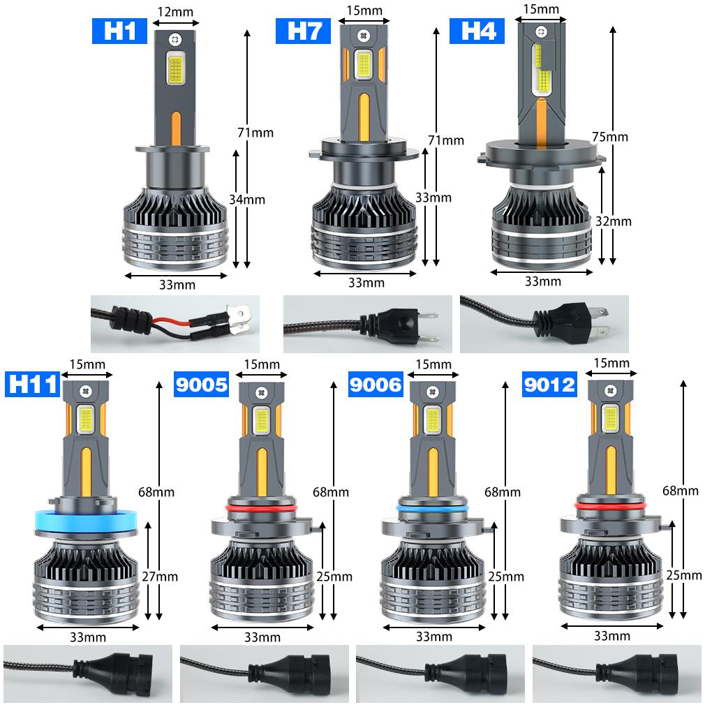 2ks 60000LM H7 LED H1 Canbus H4 H11 H8 9005 HB3 9006 HB4 9012 Hir2 Žárovky do automobilových světlometů CSP Čtyři měděné trubky 6500K Bílá Auto světlomet