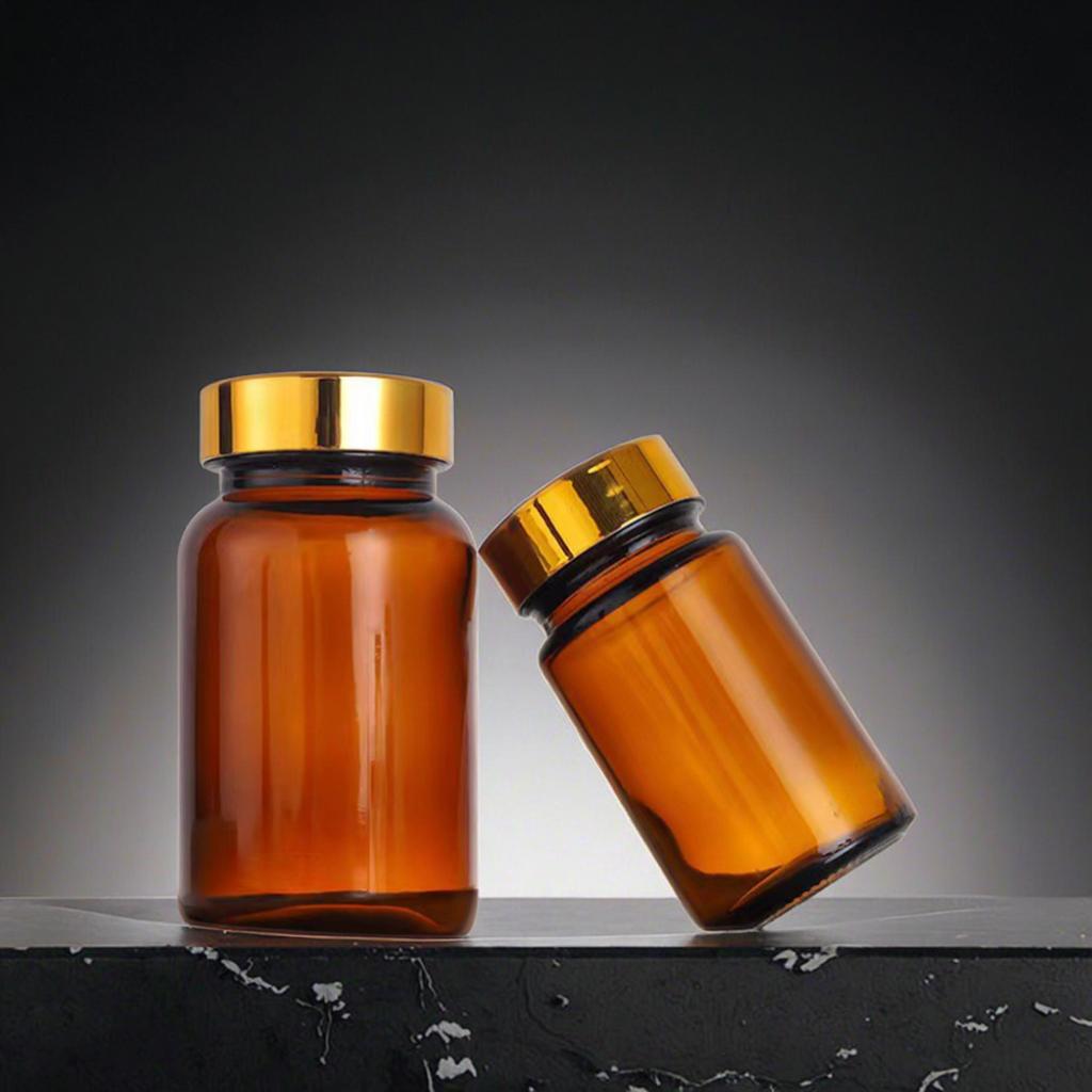 Frosted Glass Medicine Bottles for Health Care & Food 60ml-150ml Capacities Pill Vitamin Capsule Free Sample Box Packing
