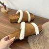High version 2025 autumn and winter sheepskin integrated cork bottom thick bottom one word open toe fashion casual warm fluffy slippers