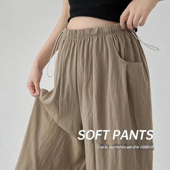 

Летние широкие брюки-драпировки для беременных - легкие, свободного кроя, фасон «баллон» 2XL (recommended for 130-150 jin) темные хаки