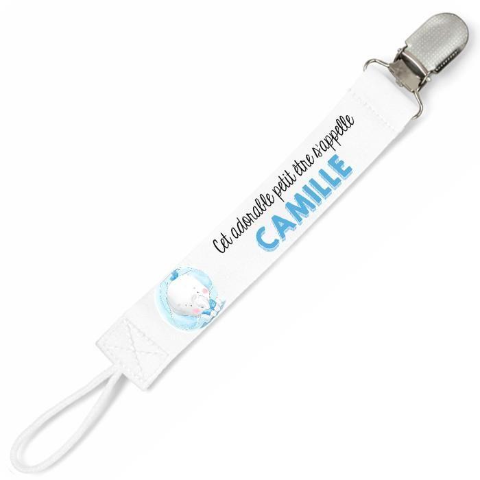 Planetee Attache tétine pour prénom CAMILLE cet adorable petit être éléphant garçon | Attache sucette cadeau naissance