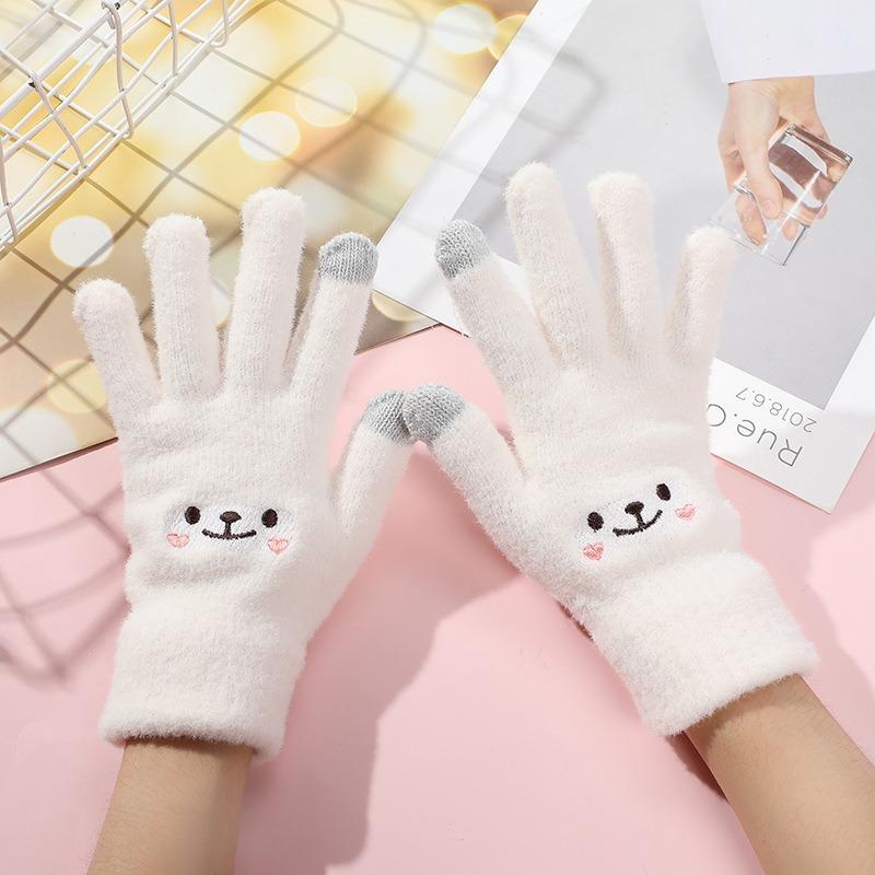 Gloves Winter Warm Student Cute Female Velvet Thickened Cycling Five-finger Cold-proof Gloves