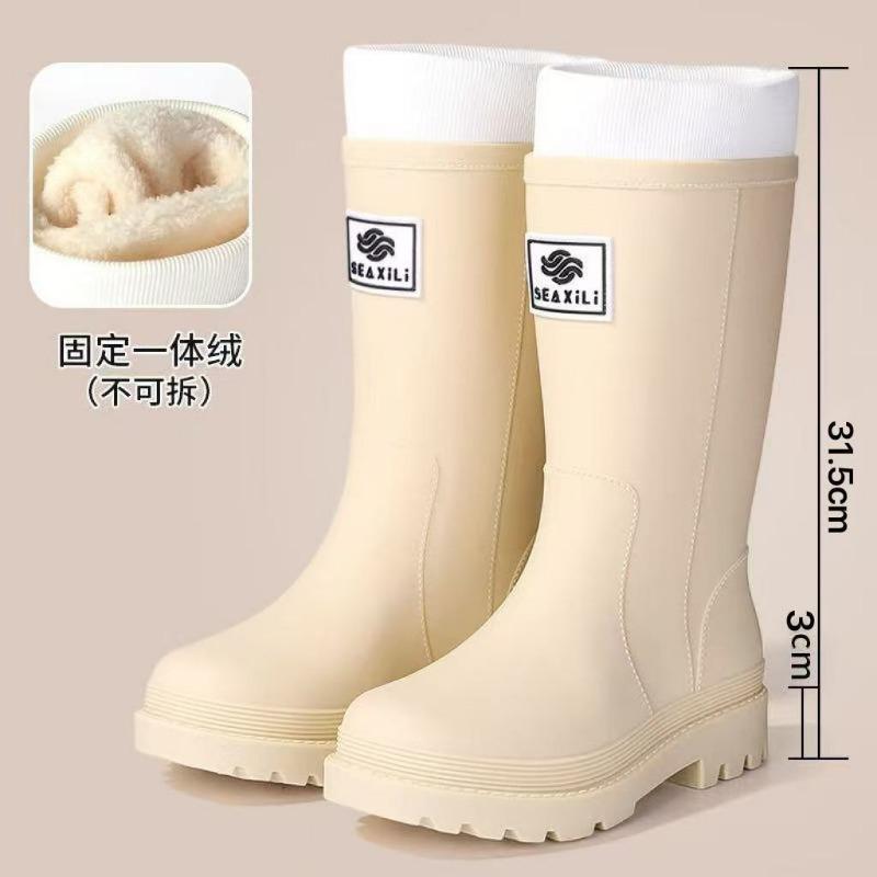 New medium tube rain shoes women's non-slip water shoes fashion water boots thick-soled rain boots velvet rubber shoes winter