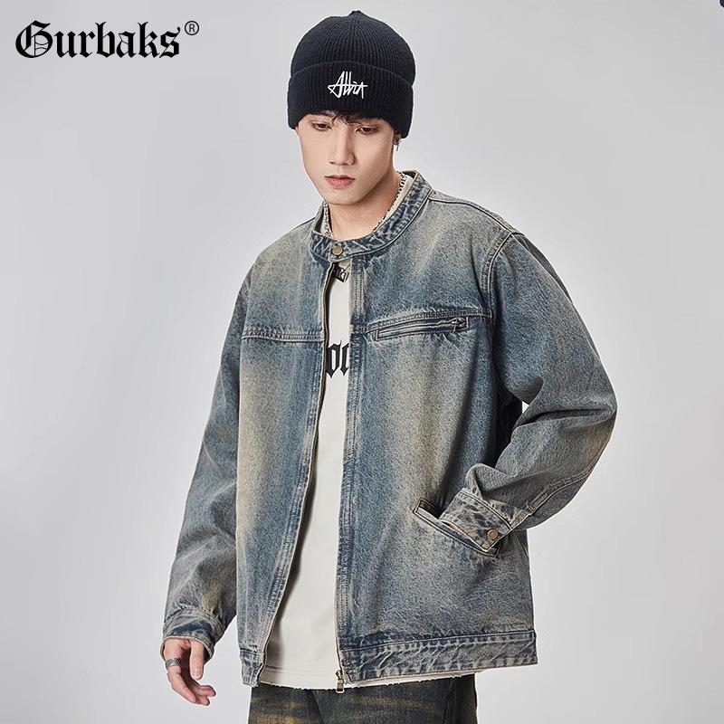GURBAKS Retro Distressed Jeansjacke - Herren Locker Lässig Trend