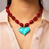 Multi-Color Bead Choker Resin Statement Jewelry Sweet Vintage Heart Pendant Necklace  Vacation Wear