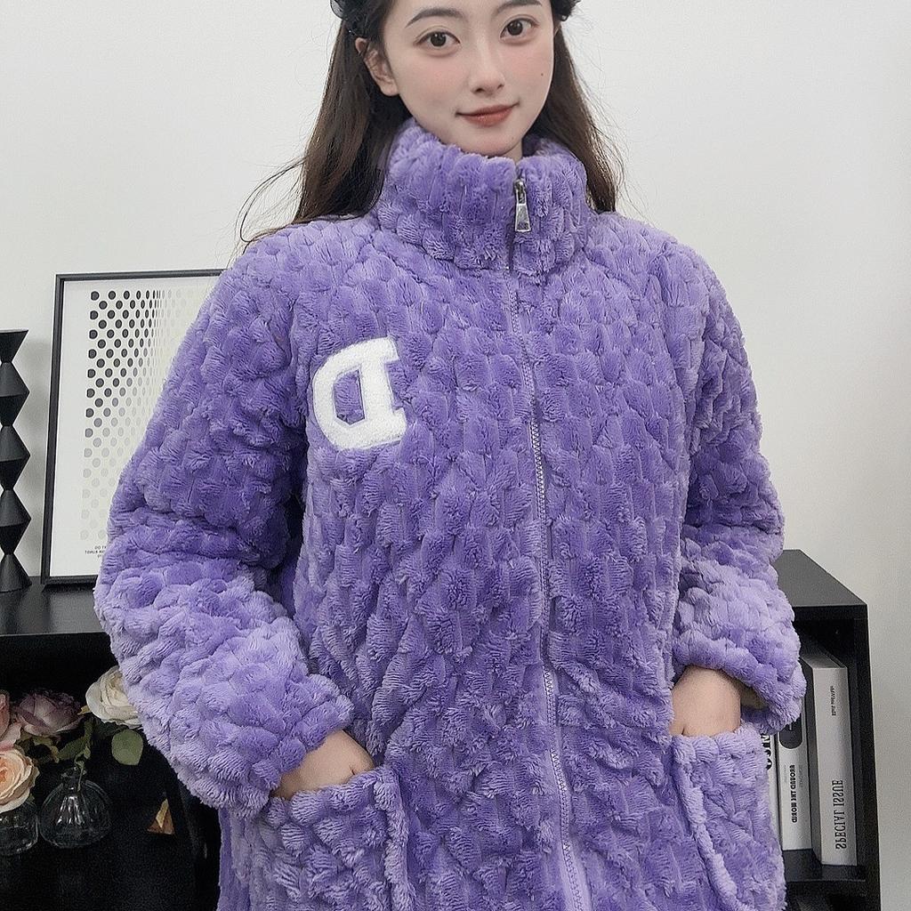 Pajamas Women's Winter Three-layer Thickened Padded Jacket Coral Fleece Lapel Super Warm Can Be Worn Outside Loungewear