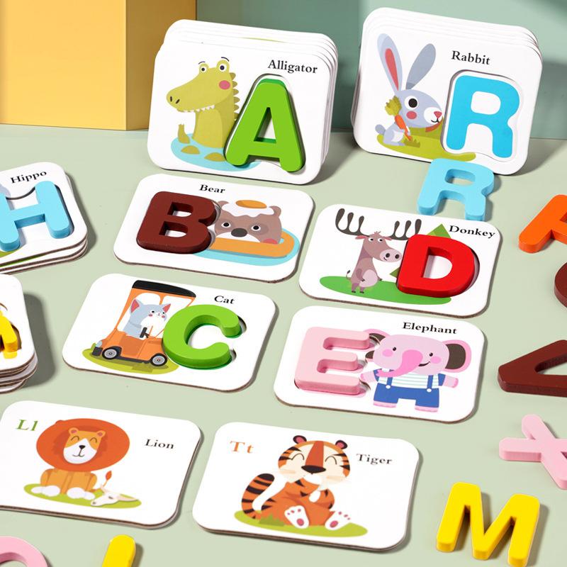 Montessori Wooden Spell Word Game Letter Cognitive Card Matching Games Early Learning Education Educational Toys For Children
