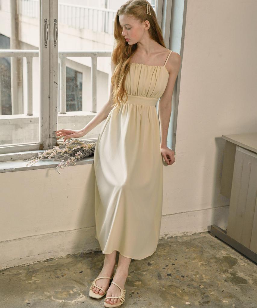 VIKINI VENDER Rachel Shirred Back-Point Long Dress - Cream Yellow
