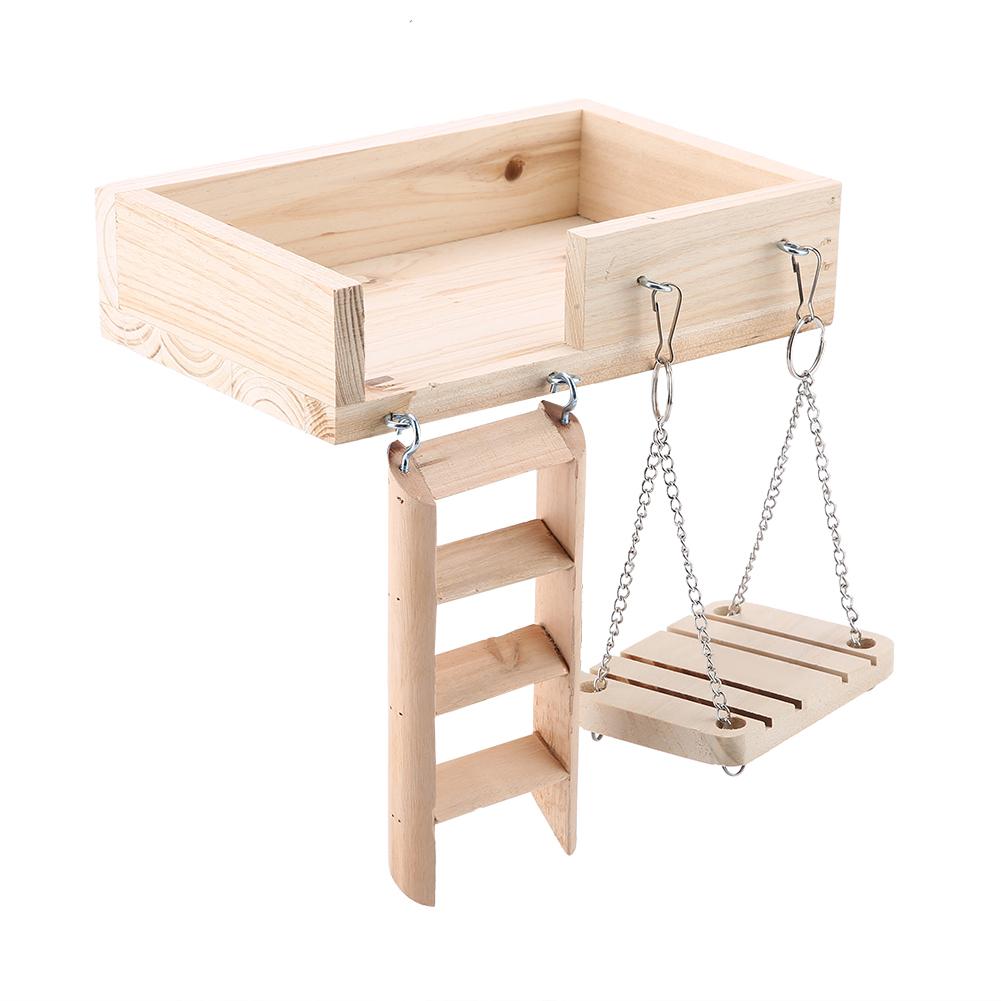 3Pcs Wooden Hamster Crawling Ladder Funny Swing Platform Toys Set for Small Pet