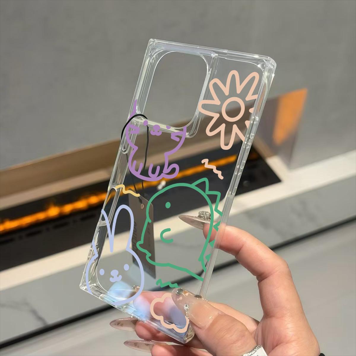 

Clear Square Back Tube Case Protection For iPhone 11 12 16 ProMax 13 14 Pro Max 15 Plus Anti-Oxygen,Line Animals Pattern Casing iphone 11 ProMax