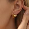 18k Gold Plated Heart Shape Earrings: European & American Style, Hammered Texture, Stainless Steel, Simple Design.