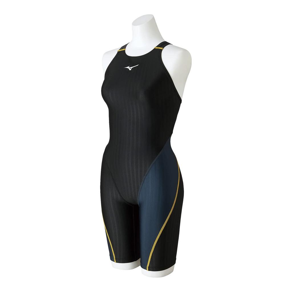 MIZUNO Stream Ace Race Open Back Half Suit Size for Competitive and Challenge FINA Swimming Approved Women's (N2MG2720, M, Black/Charcoal Gray)