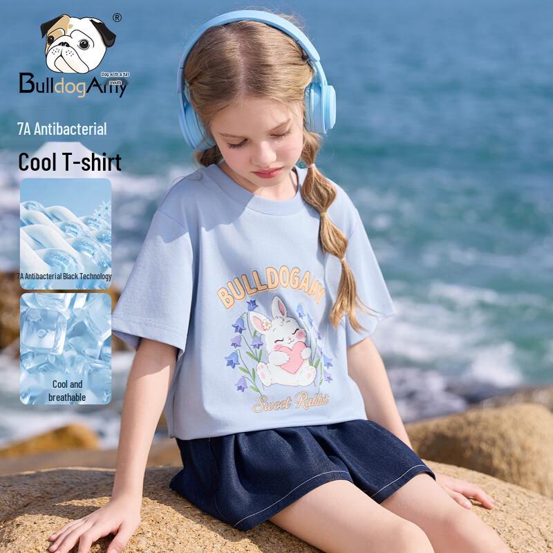 CHANZUIGOU Kids  Girl s Antibacterial Cooling Bunny Short Sleeve T-shirt 140 cm
