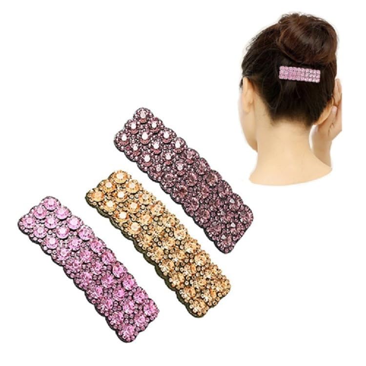 2Pcs Rhinestones Shiny Hair Clips for Women,Rectangular Hairpins Korean Barrettes Hair Accessories,Temperament Hair Accessories for Women,Clips and