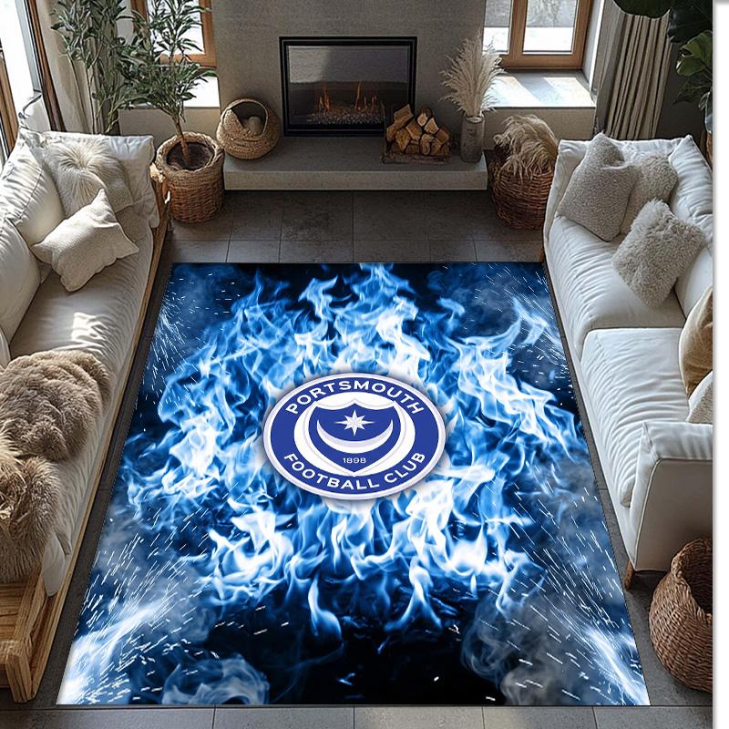 Tappeto Morbido Area Rug con Motivo Calcio Portsmouth FC Antiscivolo Tappeto per Pavimento Interno Tappetino Decorazione Sportiva per Camera da Letto