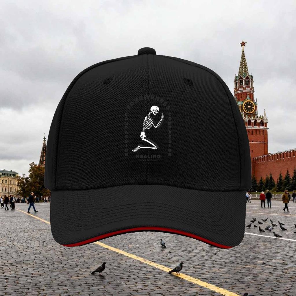 Kneeling Skeleton Forgiveness Compassion Baseball Cap Unisex Polyester Casual Adjustable Spiritual Hat