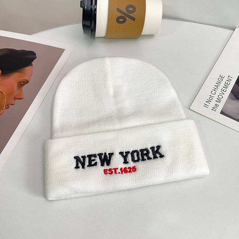 New letter embroidered wool hat for women, outdoor small H standard autumn and winter pullover hat, thermal ear protection, knitted hat for men