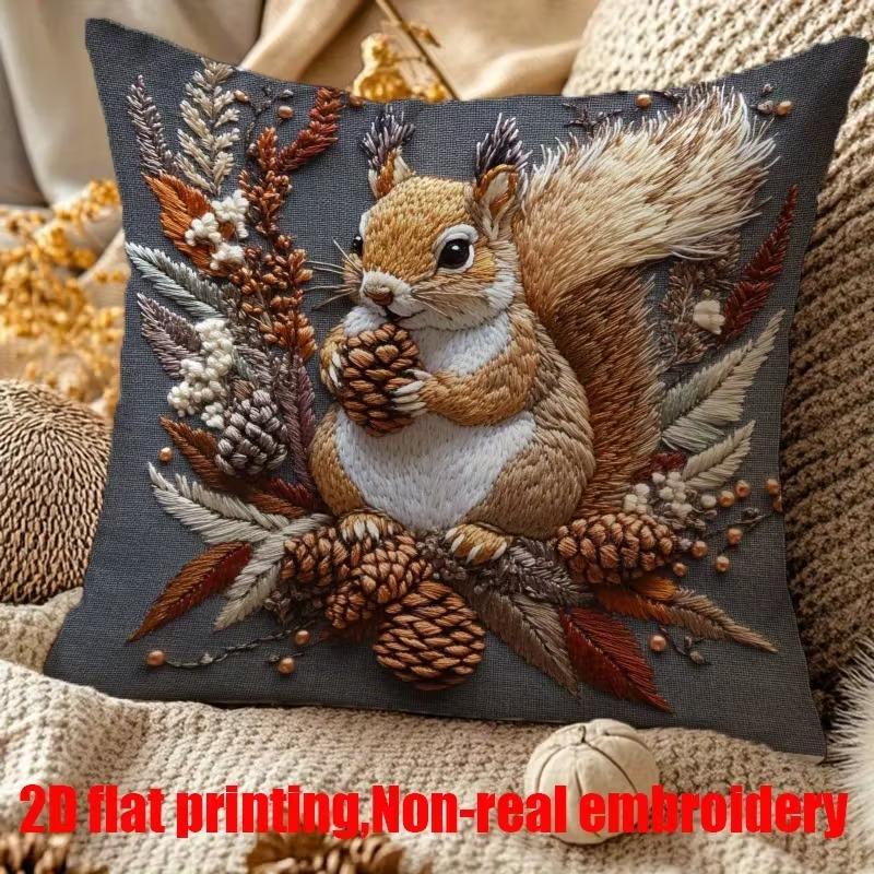 Cute Animal Print Pillowcase with Floral Elements for Sofa Cushion