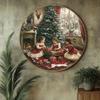 Vintage Christmas Circular Wall Tin Sign Retro Metal Poster Home Kitchen Decor