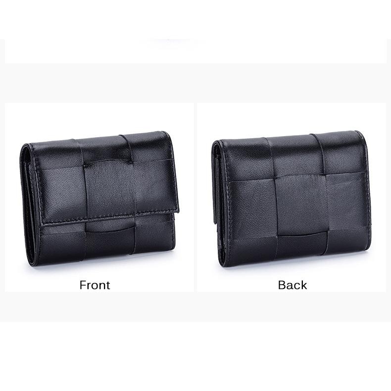 2024 Woven Genuine Leather Women Wallets Bifold Short Purse High Quality Lambskin Billfolds For Ladies Card Holders