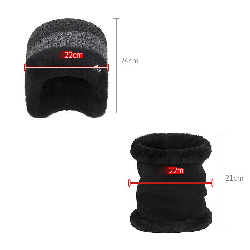 Winter Wool Warm Color-Matching Ear Protection Knitted Hat Men's Outdoor Cold-Proof Velvet Neck Set Two-Piece Wool Hat