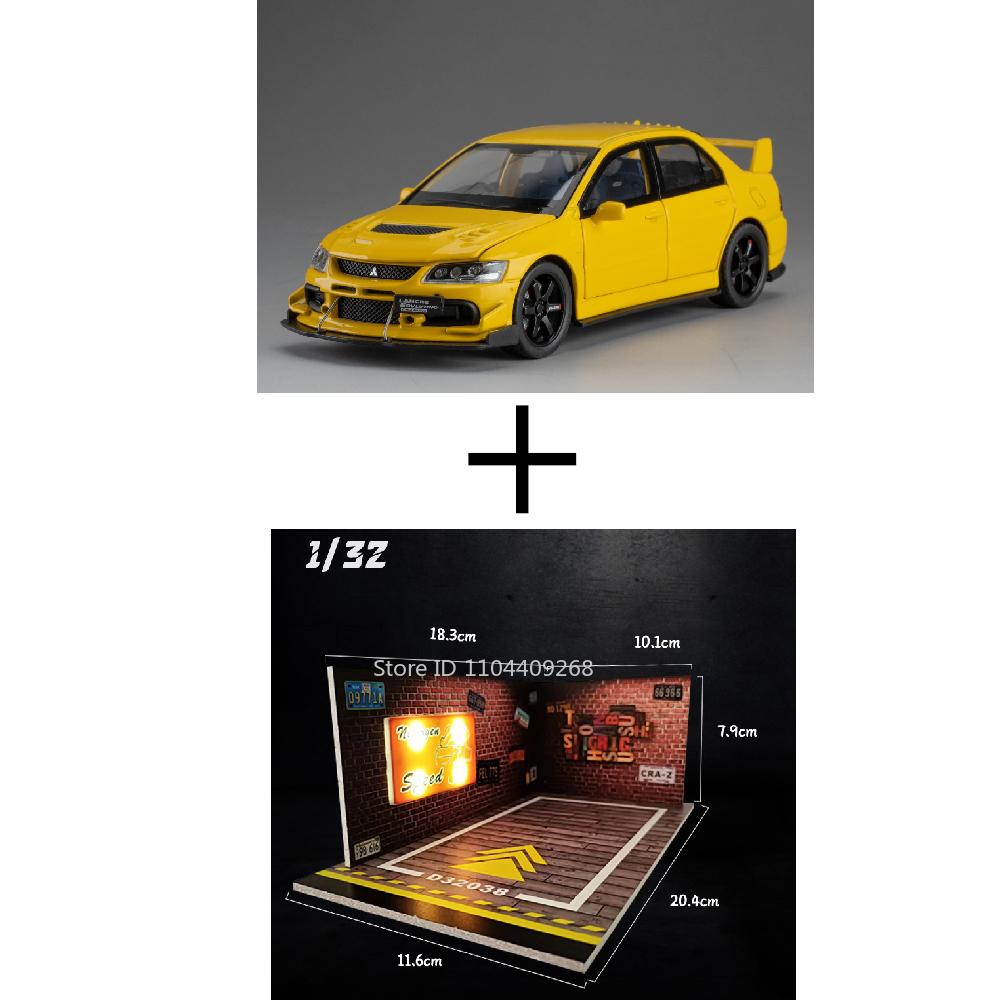 Scale 1:32 Mitsubishi Lancer Evolution IX Sports Car Toy Model Doors Opened Pull Back Shock Absorption Vehicles Hobby Ornaments