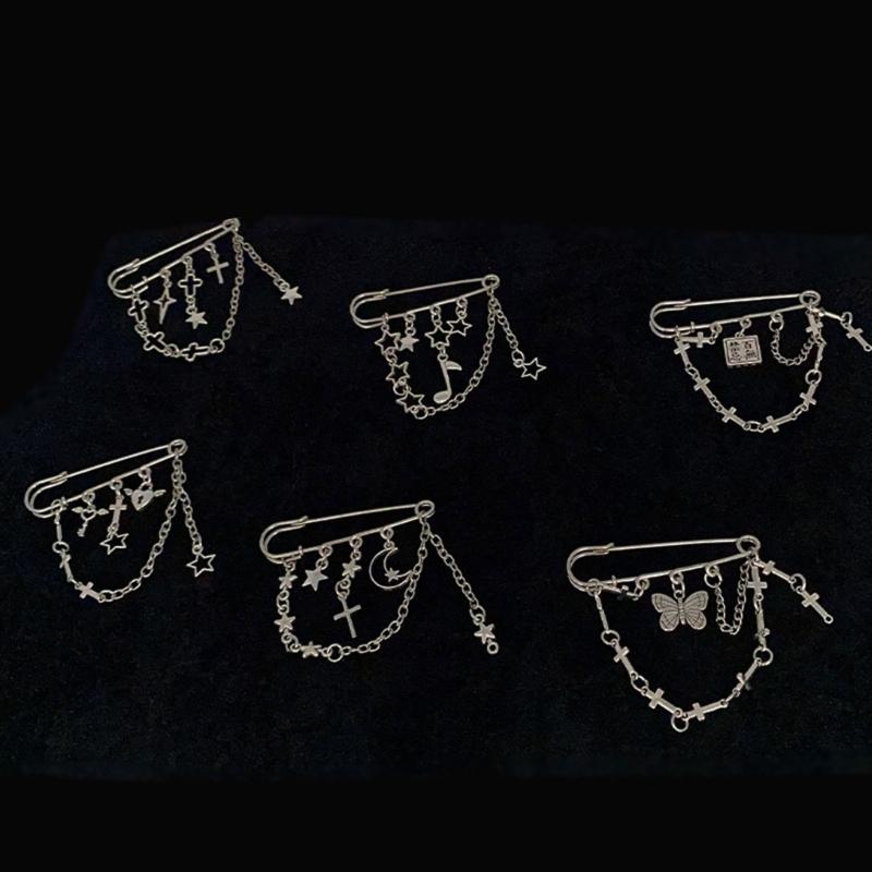 Koreanische Sternkette Brosche für Damen Herren Anzug Dekoration Quasten Kette Sicherheitsnadel Handtasche Schuhe Ornament Schmuck Accessoire