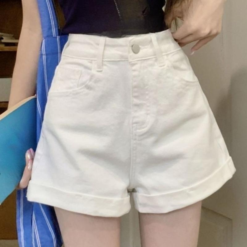 Women's White Revers Denim Shorts 2025 New Trend High Waisted Versatile Ladies Trousers Korean Style Summer Wide Leg Short Pants
