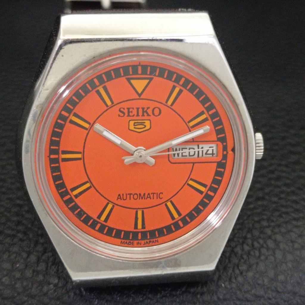 AUTOMATIC VINTAGE SEIKO 5 JAPAN 6309A MENS ORANGE COLOR DIAL WATCH a702720-1 R210-a702720