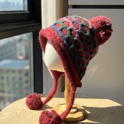 Knitted Hat for Women All Match Warm and Cold Proof Ear Protection Pullover Hat In Autumn and Winter Big Head Circumference Small Face