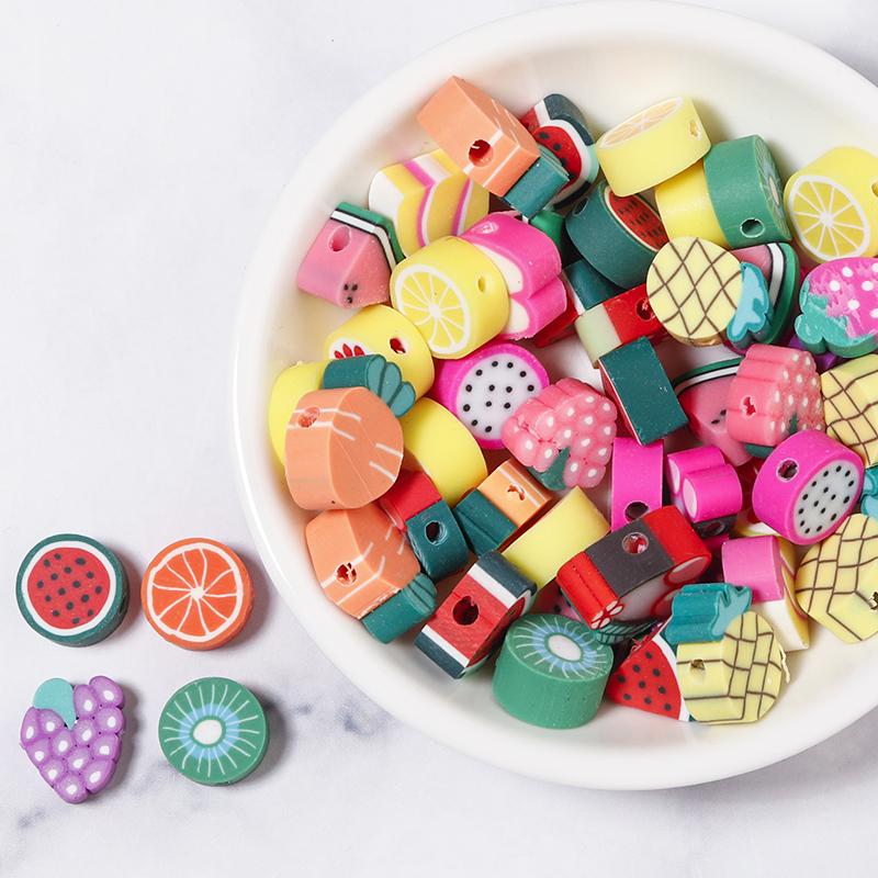 50pcs Fruit Soft Polymer Clay Beads Pottery Loose Spacer Beads For Jewelry Making DIY Bracelets Necklace Earrings Accessories
