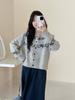 Retro Floral Embroidery Jacquard Design Sense Niche Long-sleeved Knitted Sweater Cardigan Color Matching Sweater Single-breasted Jacket Women