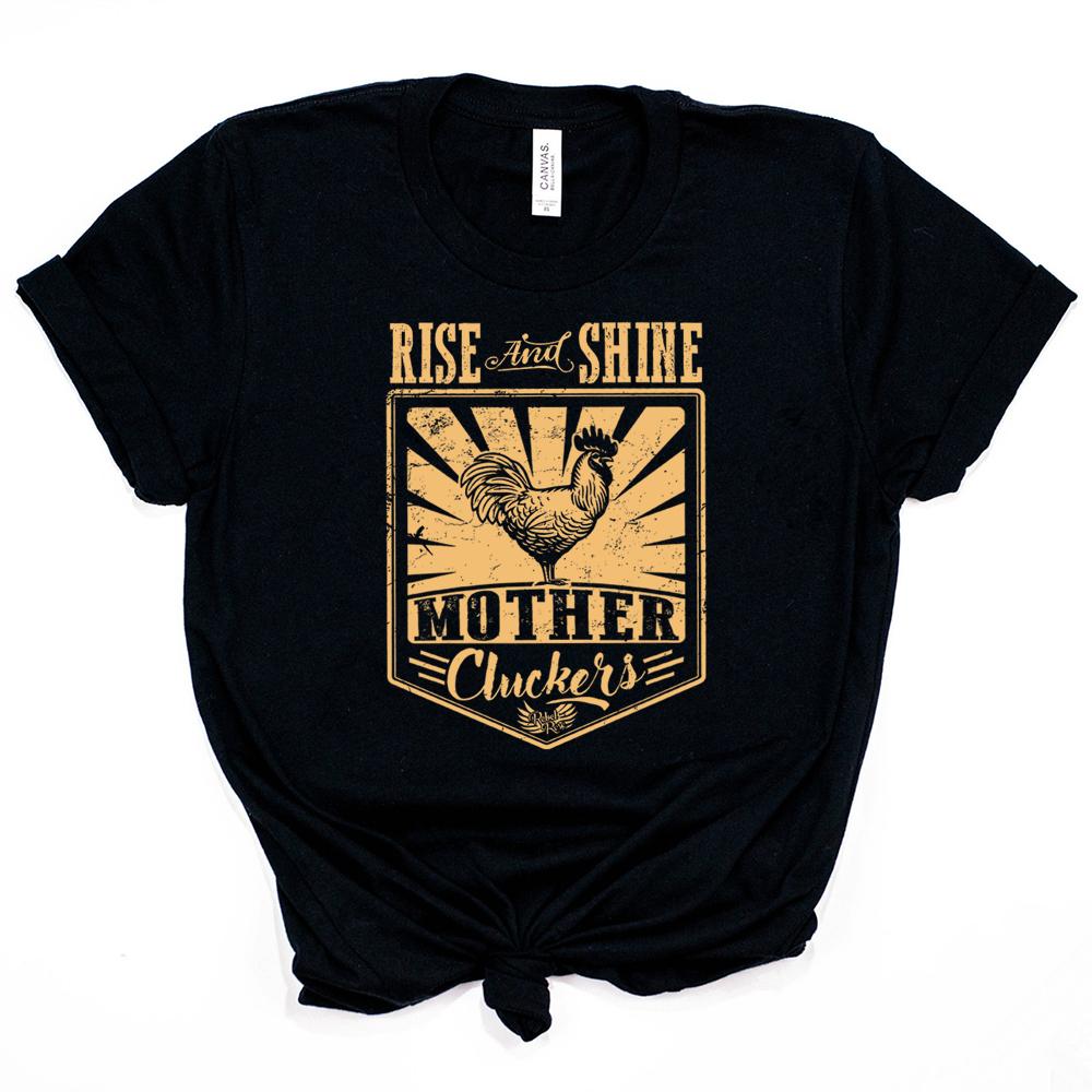 Rise and Shine Mother Cluckers Funny Chicken Lady Shirts Farm Life TShirt Funny Sayings Chicken Lover Tees Women Casual Tops