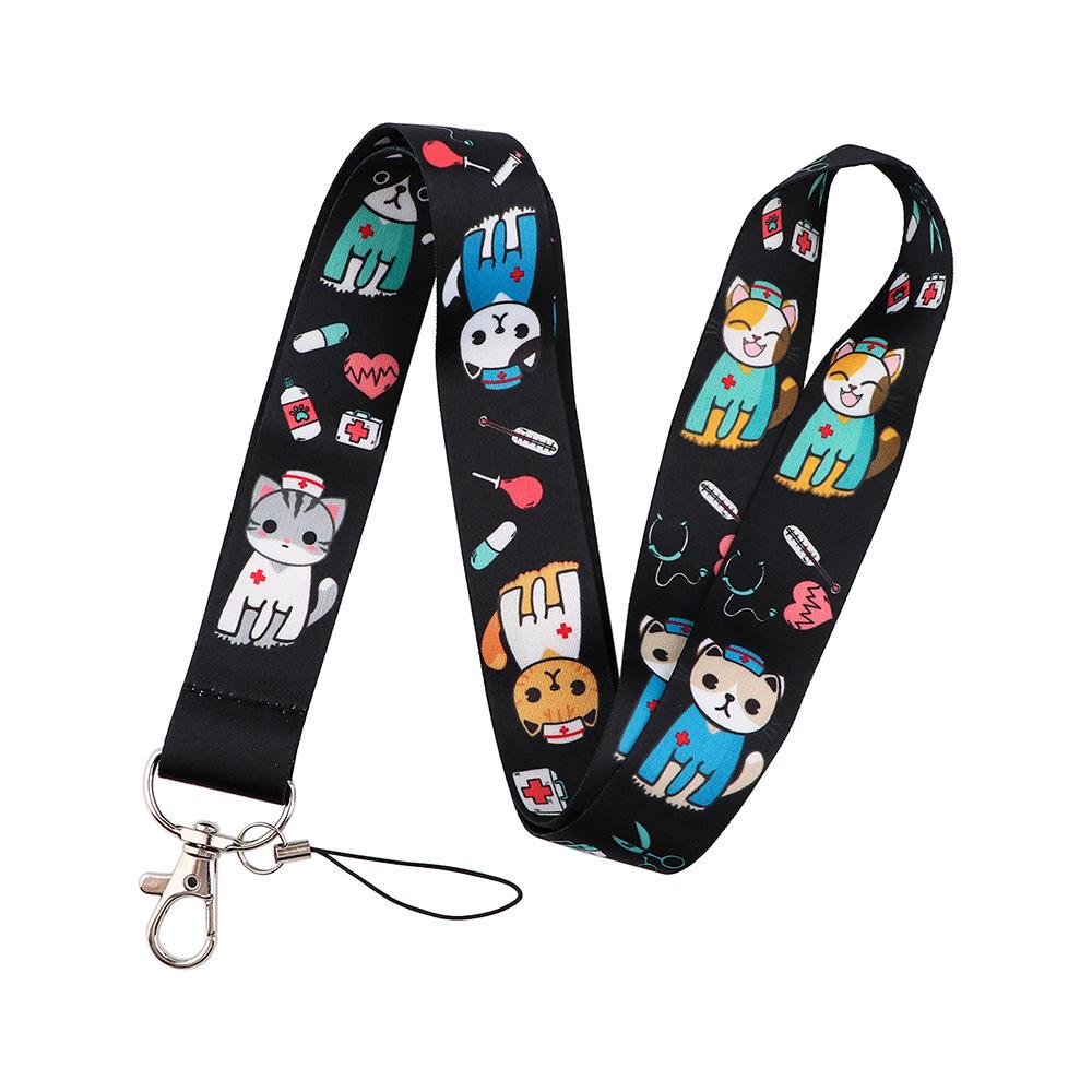 Double-Sided Printed Cat Doctor Cartoon Lanyard for Phone & ID Cards