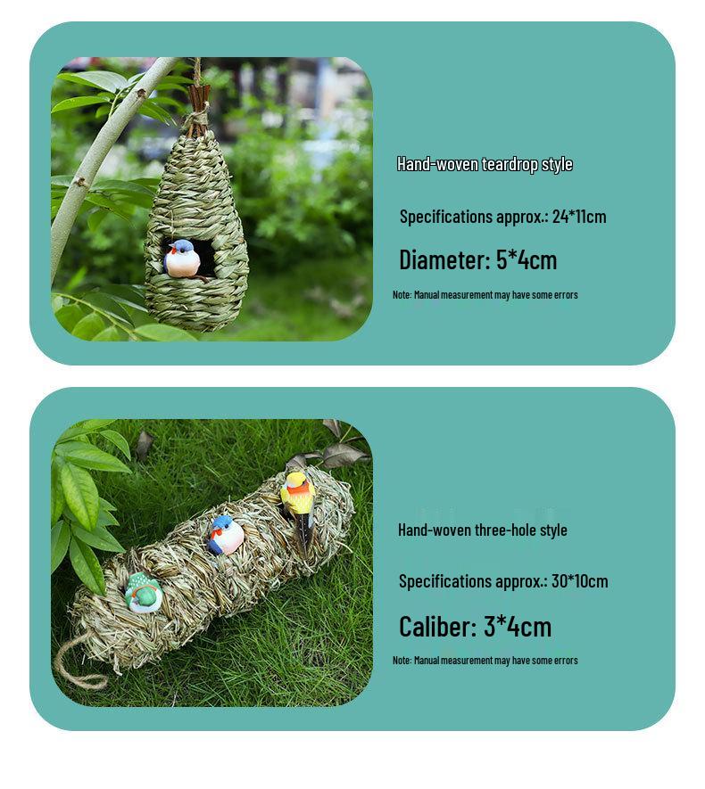 Handmade Outdoor Woven Straw Birdhouse: Warm Bird Nest Pendant for Home Decoration
